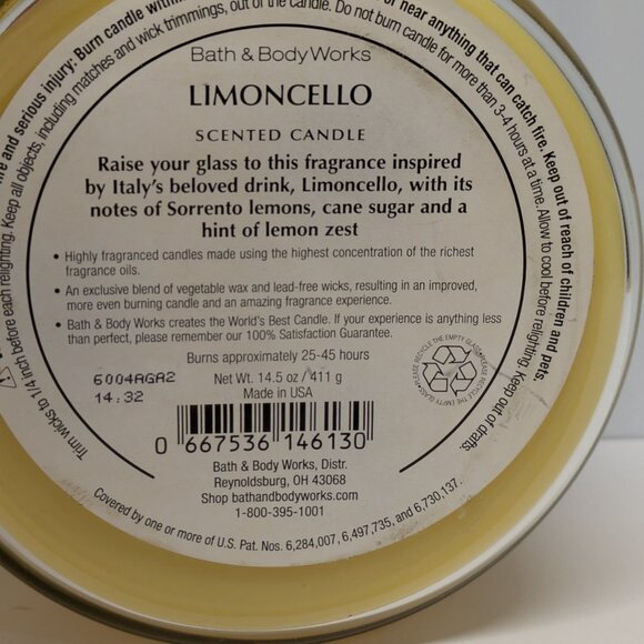 NEW! Bath & Body Works Limoncello - 3-Wick Jar Candle - Picture 3 of 3